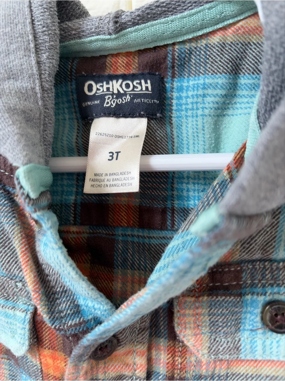 OshKosh B'gosh Blue & Orange Plaid Hooded Button-Down Shirt
